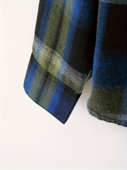 Chemise à carreaux verte et bleue pour homme – Chemise décontractée boutonnée à carreaux