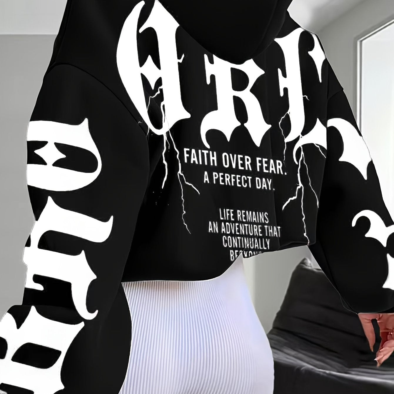 Faith Over Fear Hoodie – Black & Pink Gothic Lettering Loose Fit Sweatshirt