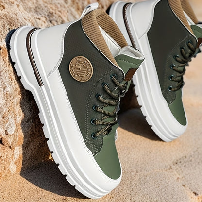 Men’s Green & White High-Top Sneakers – Lace-Up Streetwear Boots