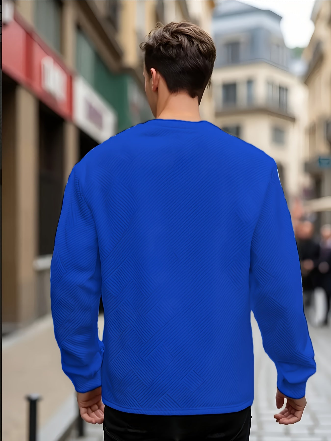 Sweat-shirt ras du cou jacquard homme – Pull décontracté à manches longues motifs géométriques