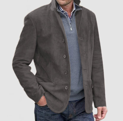 Chaqueta de pana para hombre con cuello alto – Abrigo casual ajustado con botones