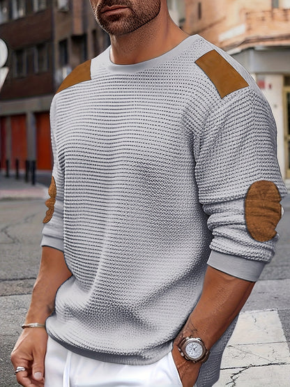 Men’s Waffle Knit Sweatshirt – Color Block Crewneck Casual Pullover