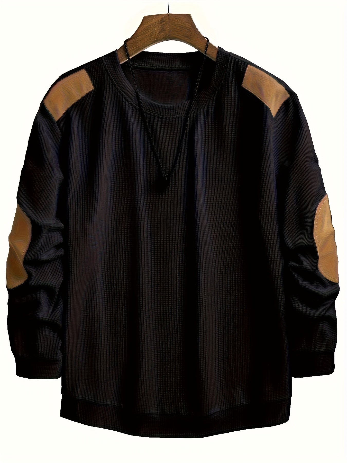 Men’s Waffle Knit Sweatshirt – Color Block Crewneck Casual Pullover