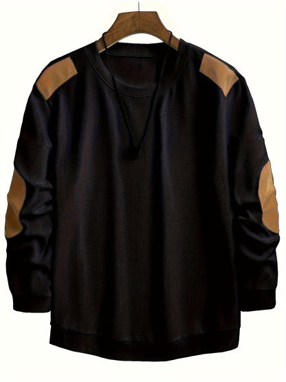 Men’s Waffle Knit Sweatshirt – Color Block Crewneck Casual Pullover