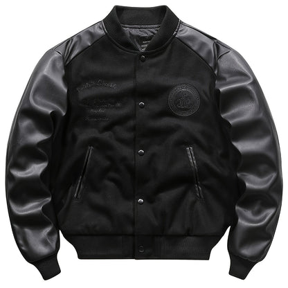Men’s Retro Embroidered Baseball Jacket – Thick Wool Blend Street Coat