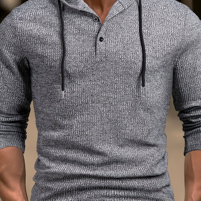 Men’s Ribbed Henley Shirt – Long Sleeve Soft Knit Fall Top