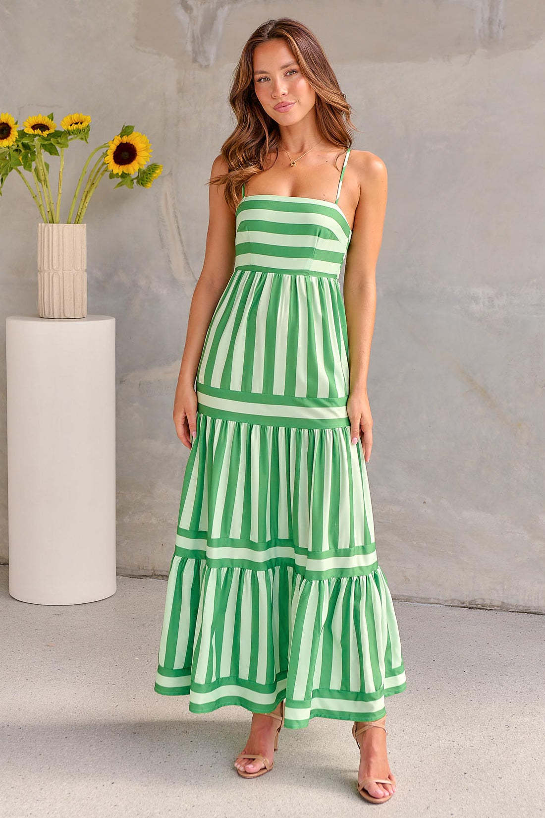 Loom & Soul™ Striped Maxi Sundress – Women’s Backless Square Neck Beach Vacation Dress with Pockets