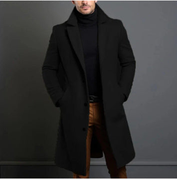 Loom & Soul™ Men’s Winter Wool Trench Coat – Classic Lapel Single-Breasted Long Jacket