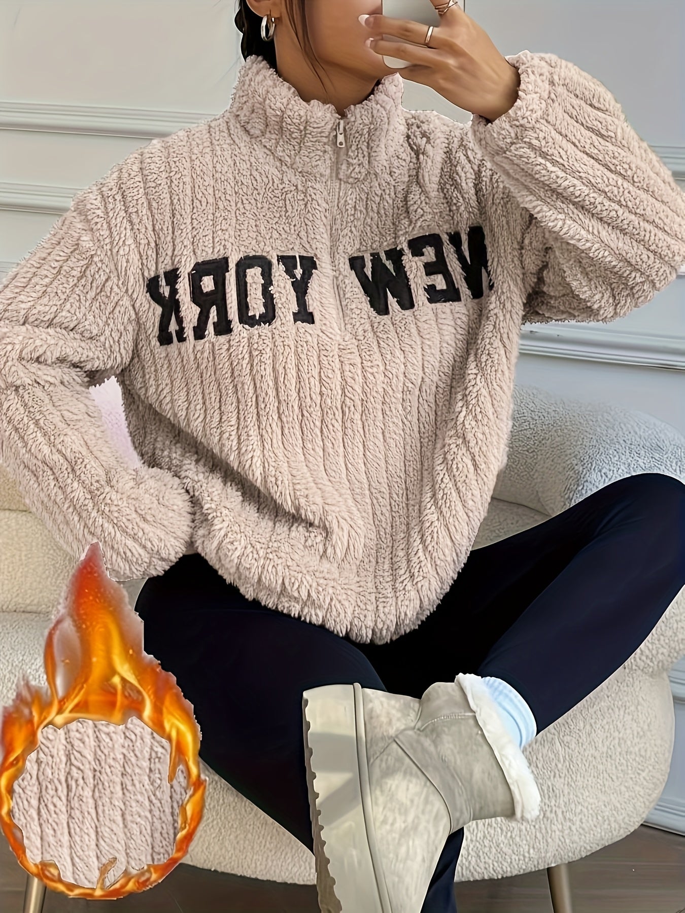 Elegant Zip-Up Sweater Coat – Women’s Stand Collar Fall/Winter Outerwear