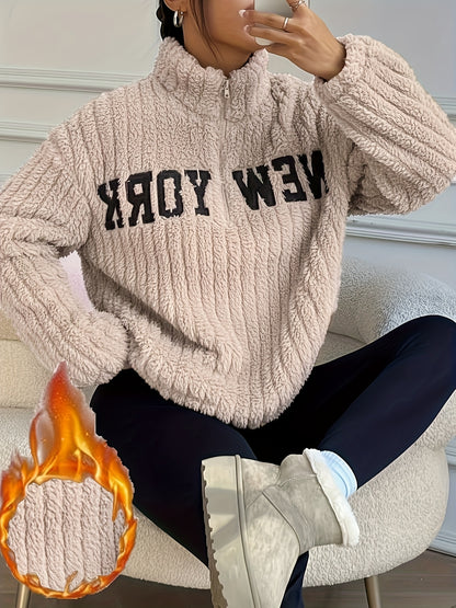 Elegant Zip-Up Sweater Coat – Women’s Stand Collar Fall/Winter Outerwear