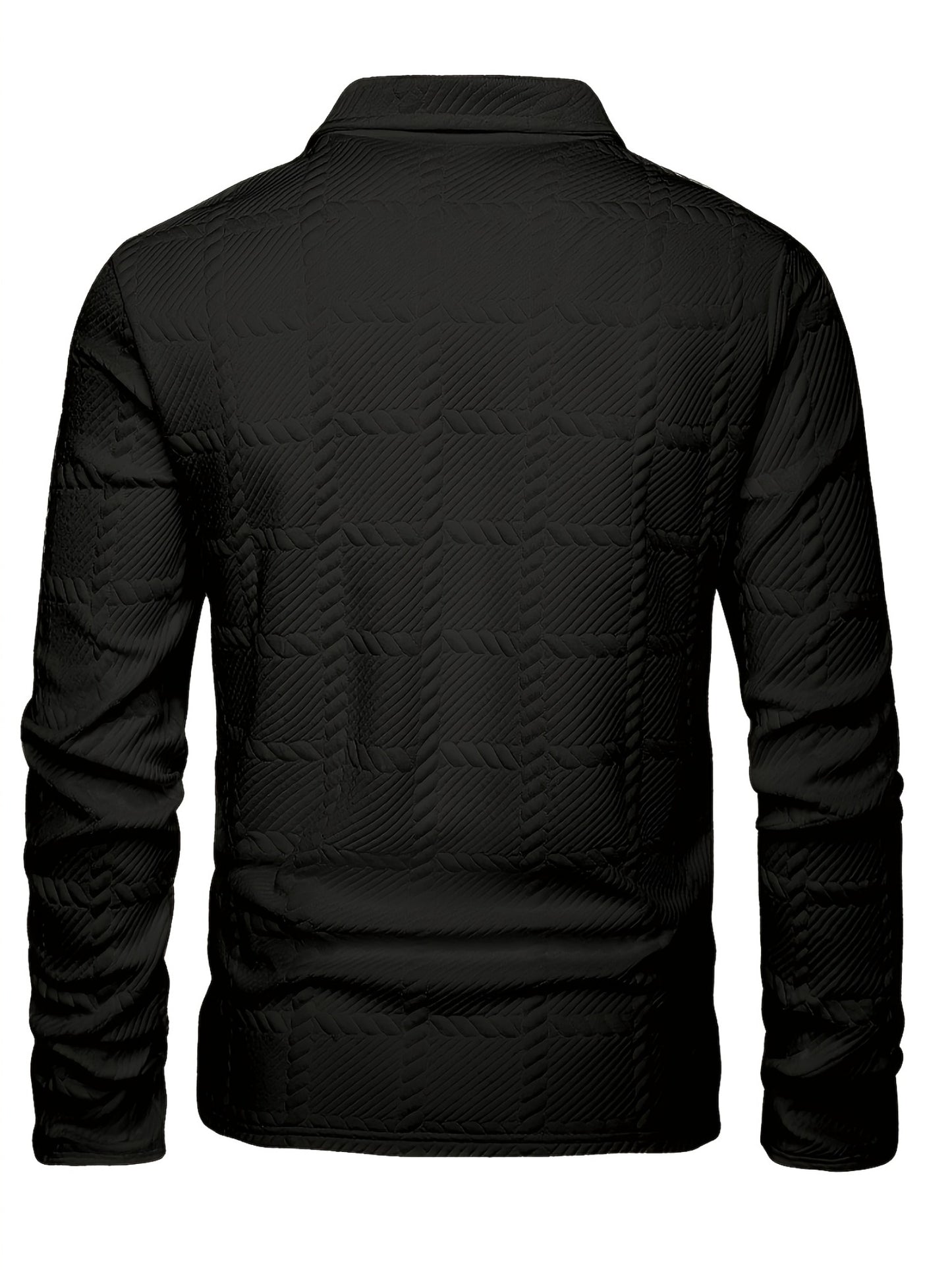 Men’s Knitted Polo Shirt – Geometric Jacquard Short Sleeve Top