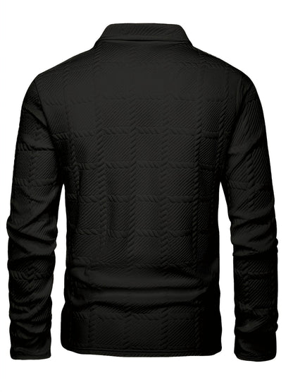 Men’s Knitted Polo Shirt – Geometric Jacquard Short Sleeve Top