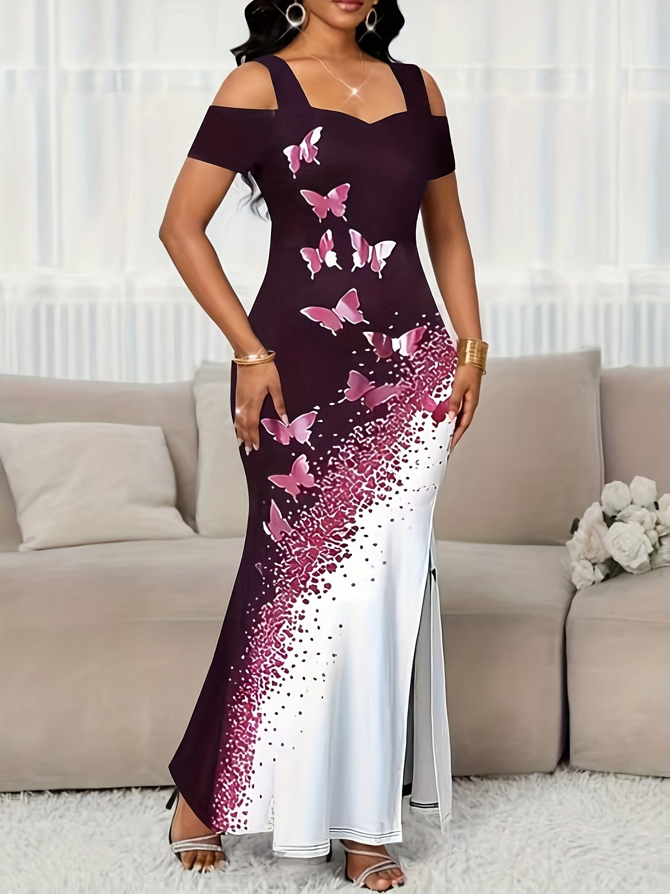 Robe de soirée sirène épaules dénudées – Élégante robe longue fendue pour femme