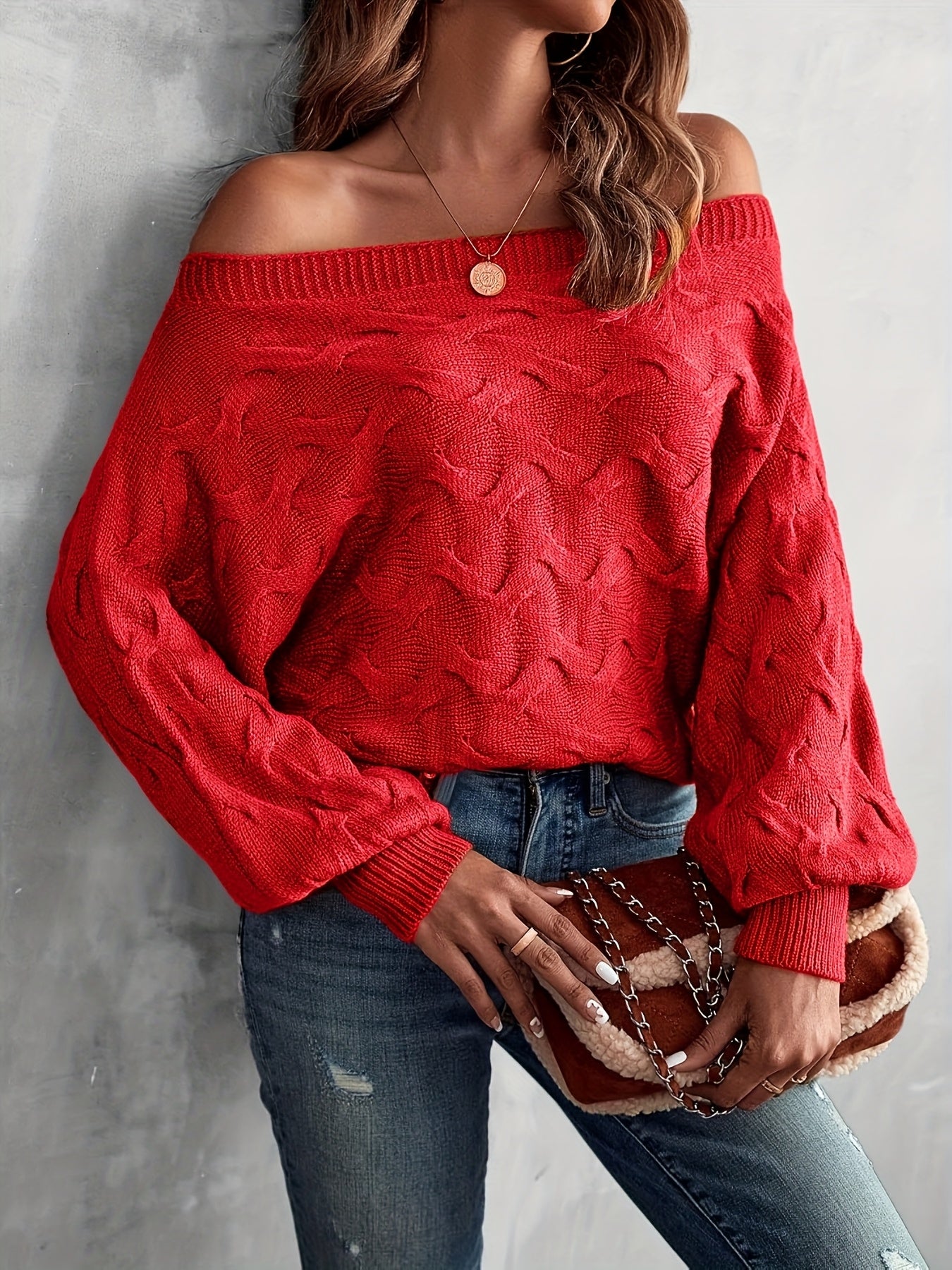Women’s Off-Shoulder Batwing Sweater – Relaxed All-Season Knit