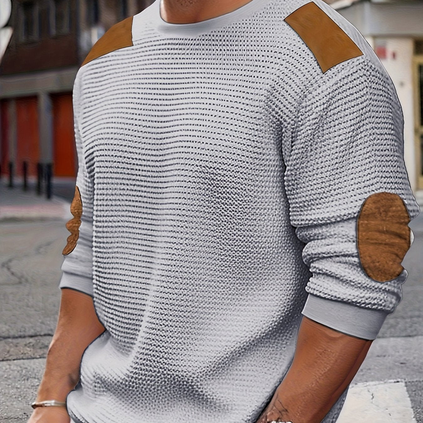 Men’s Waffle Knit Sweatshirt – Color Block Crewneck Casual Pullover