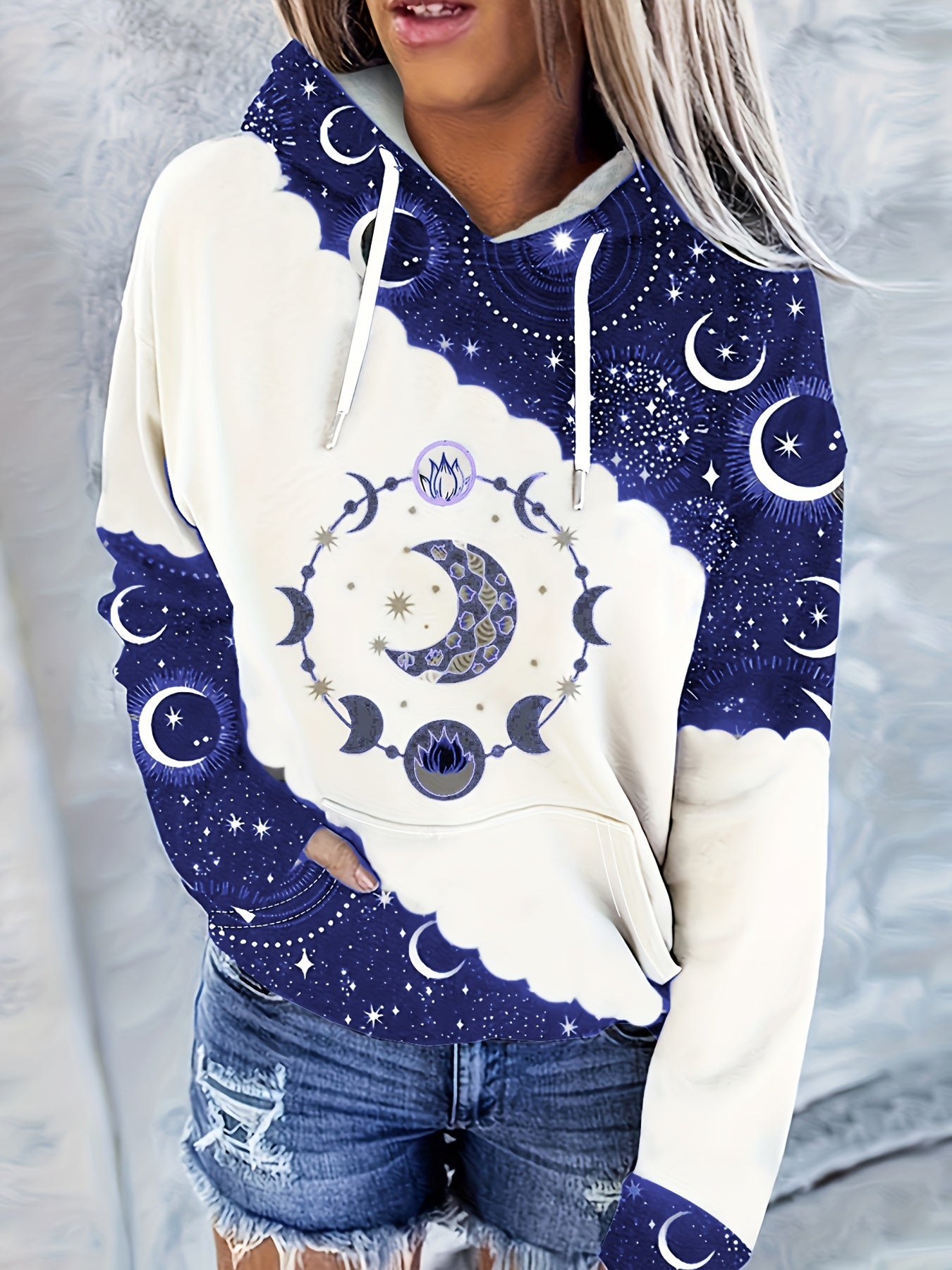 Boho Chic Celestial Hoodie – Women’s Green Zodiac Moon Pullover
