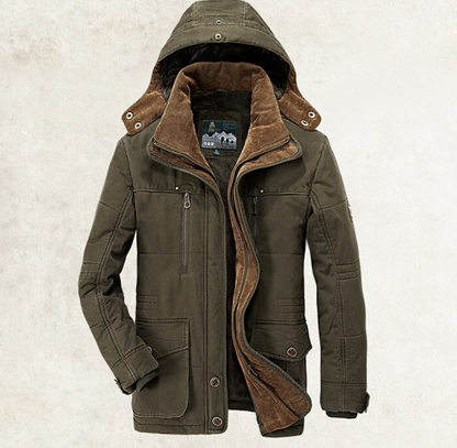 Abrigo de algodón con capucha para hombre – Cárdigan de invierno grueso con múltiples bolsillos
