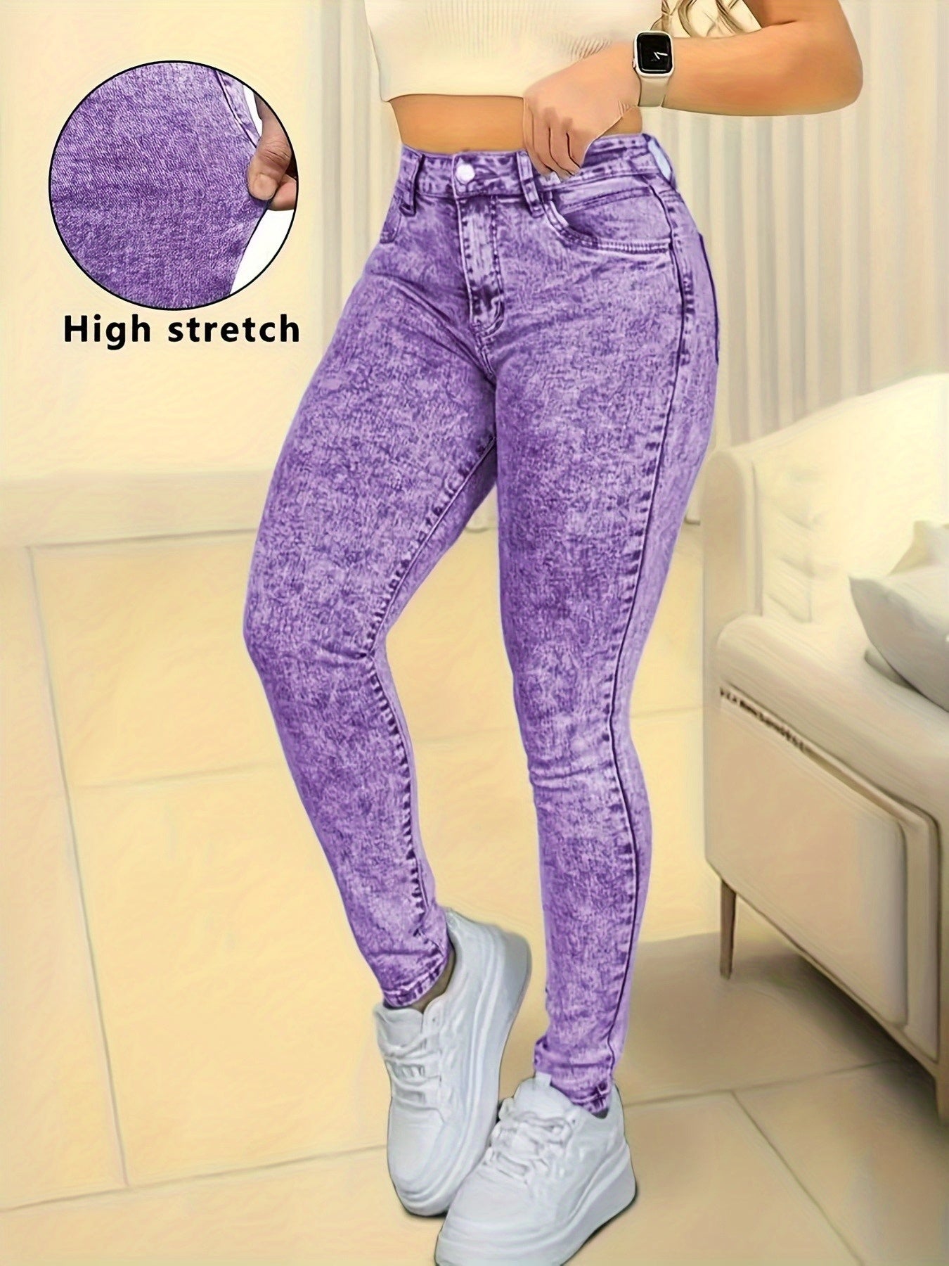 Jeans moulant taille haute flocon de neige – Coupe 9/10 extensible