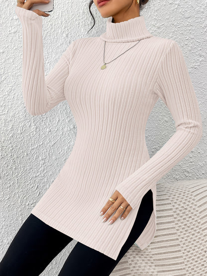 Women’s Elegant Turtleneck Top – Soft Long Sleeve High-Neck Knit
