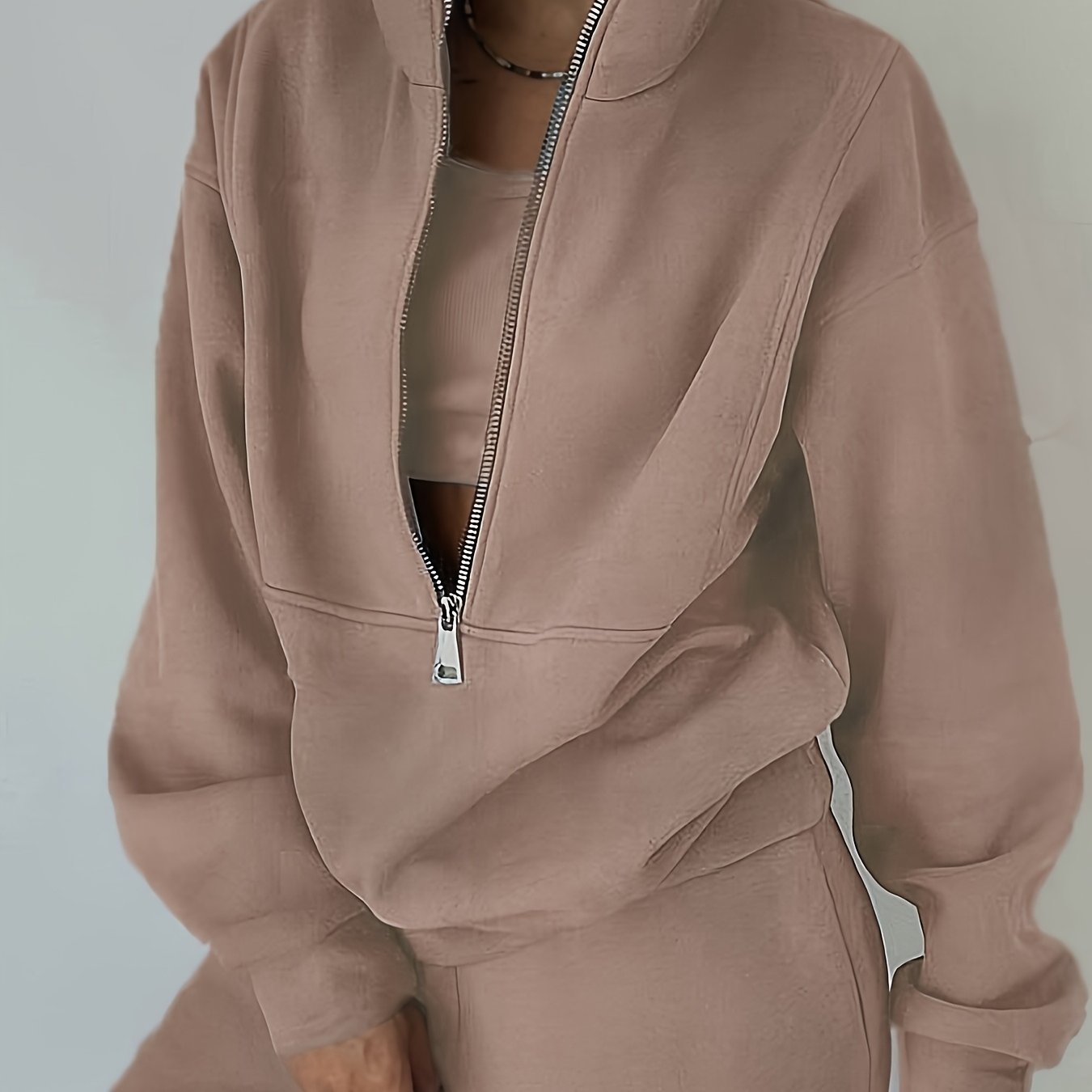 Plus Size Women’s Fleece Set – Zip-Up Hoodie & Pants Streetwear Outfit