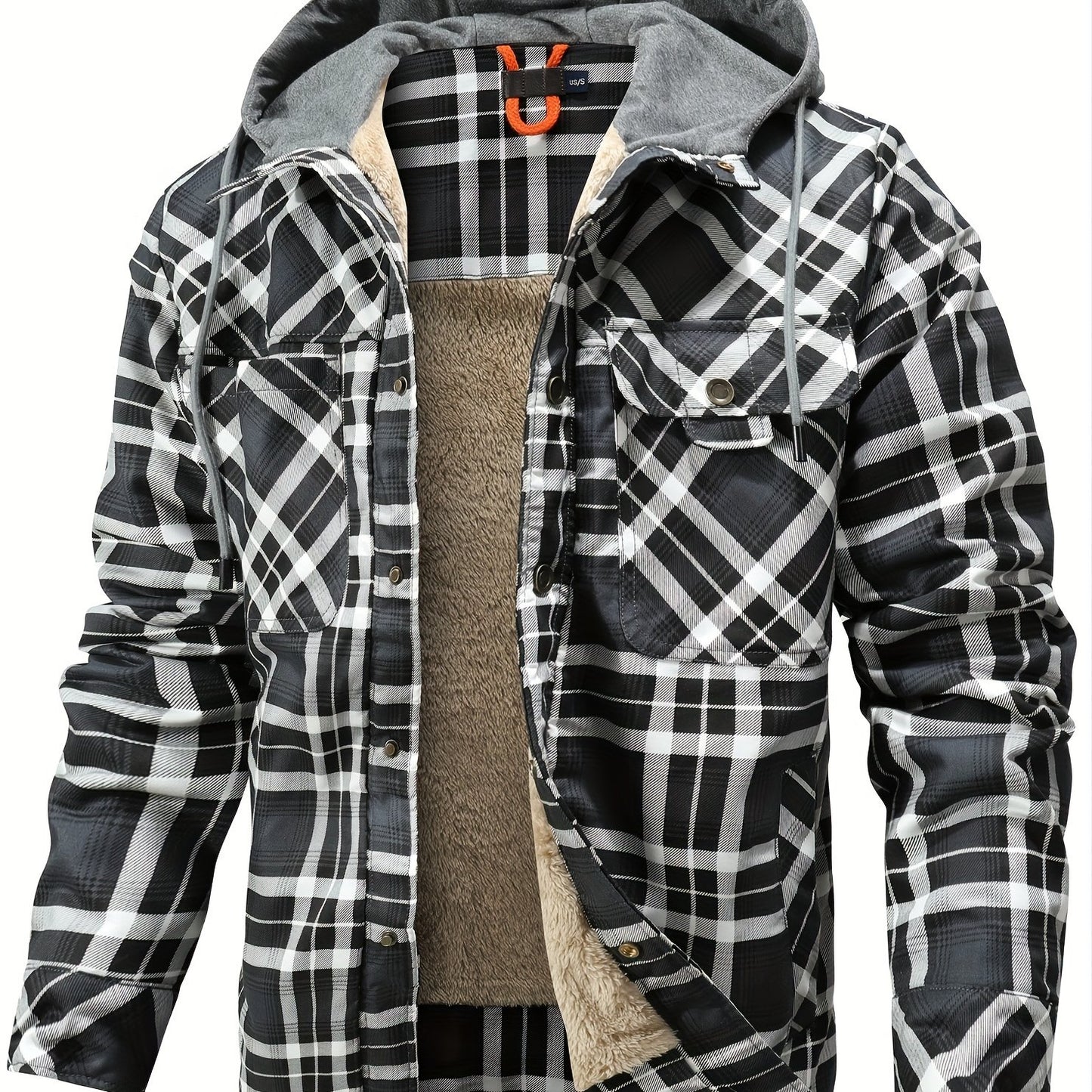 Men’s Plaid Flannel Hooded Jacket – Asymmetrical Button Tartan Coat