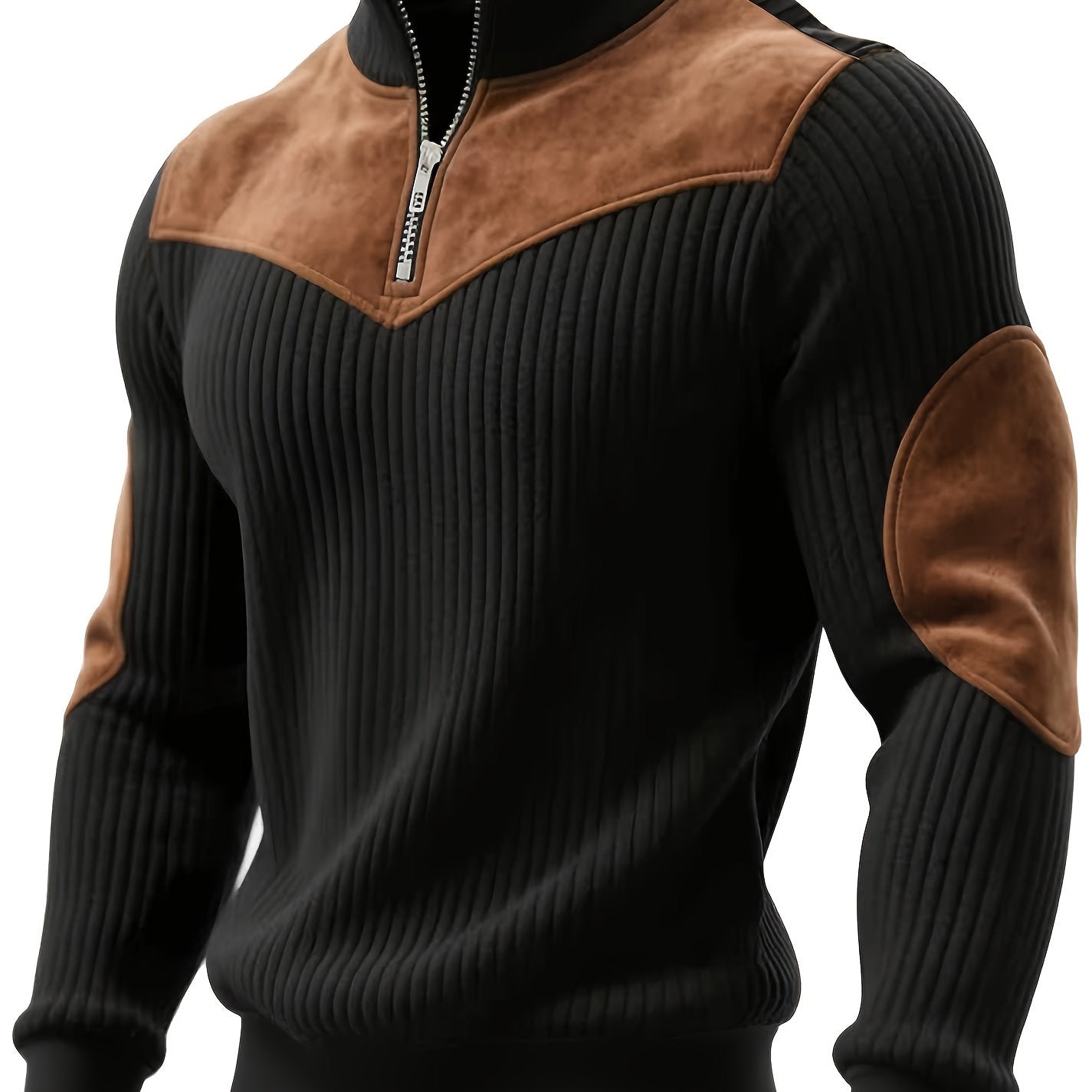 Men’s Stand Collar Half-Zip Pullover – Warm Ribbed Retro Sweatshirt