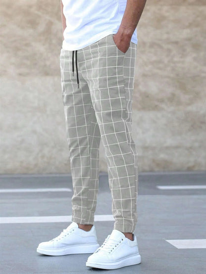 Loom & Soul™ Men’s Plaid Drawstring Pants – Casual Straight-Leg Cotton Trousers