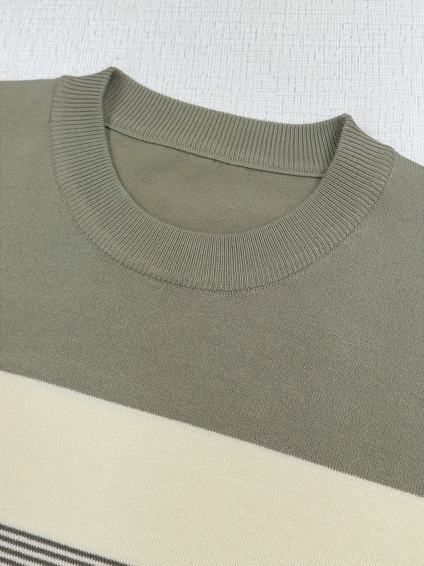 Suéter tipo jersey de punto a rayas para hombre – Clásico, manga larga, cuello redondo