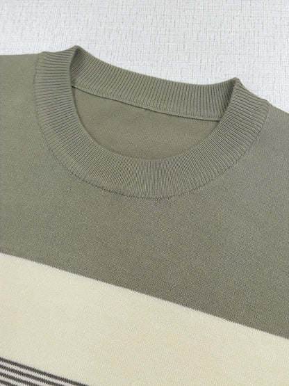 Suéter tipo jersey de punto a rayas para hombre – Clásico, manga larga, cuello redondo