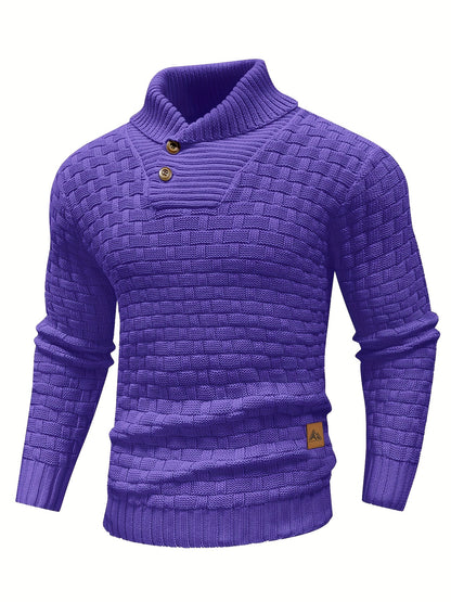 Men’s Waffle Knit Sweater – High Stretch Pullover with Lapel Collar