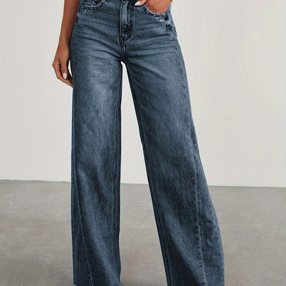 Women’s High-Waist Wide-Leg Jeans – Casual Stretch Baggy Denim
