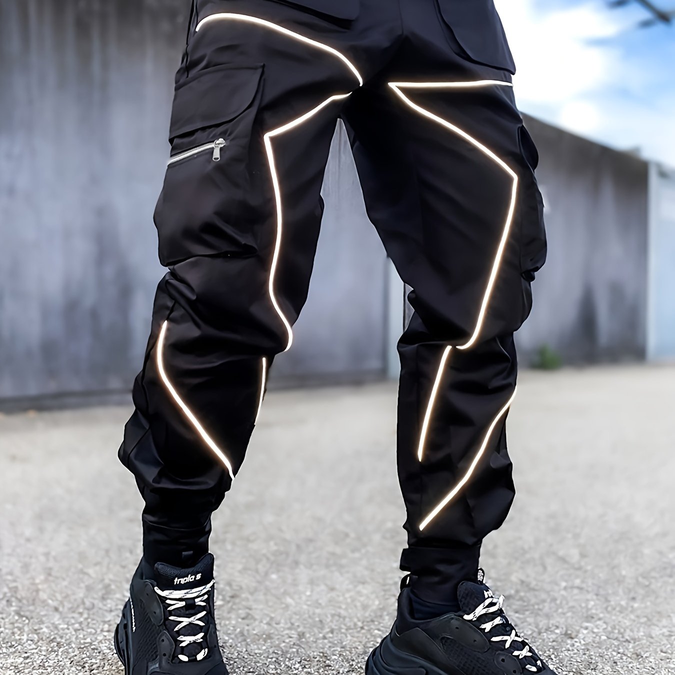 Men’s Reflective Cargo Pants – Loose-Fit Multi-Pocket Sports Trousers