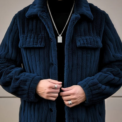 Veste Boutonnée en Flanelle pour Homme – Manteau Décontracté d'Hiver à Revers
