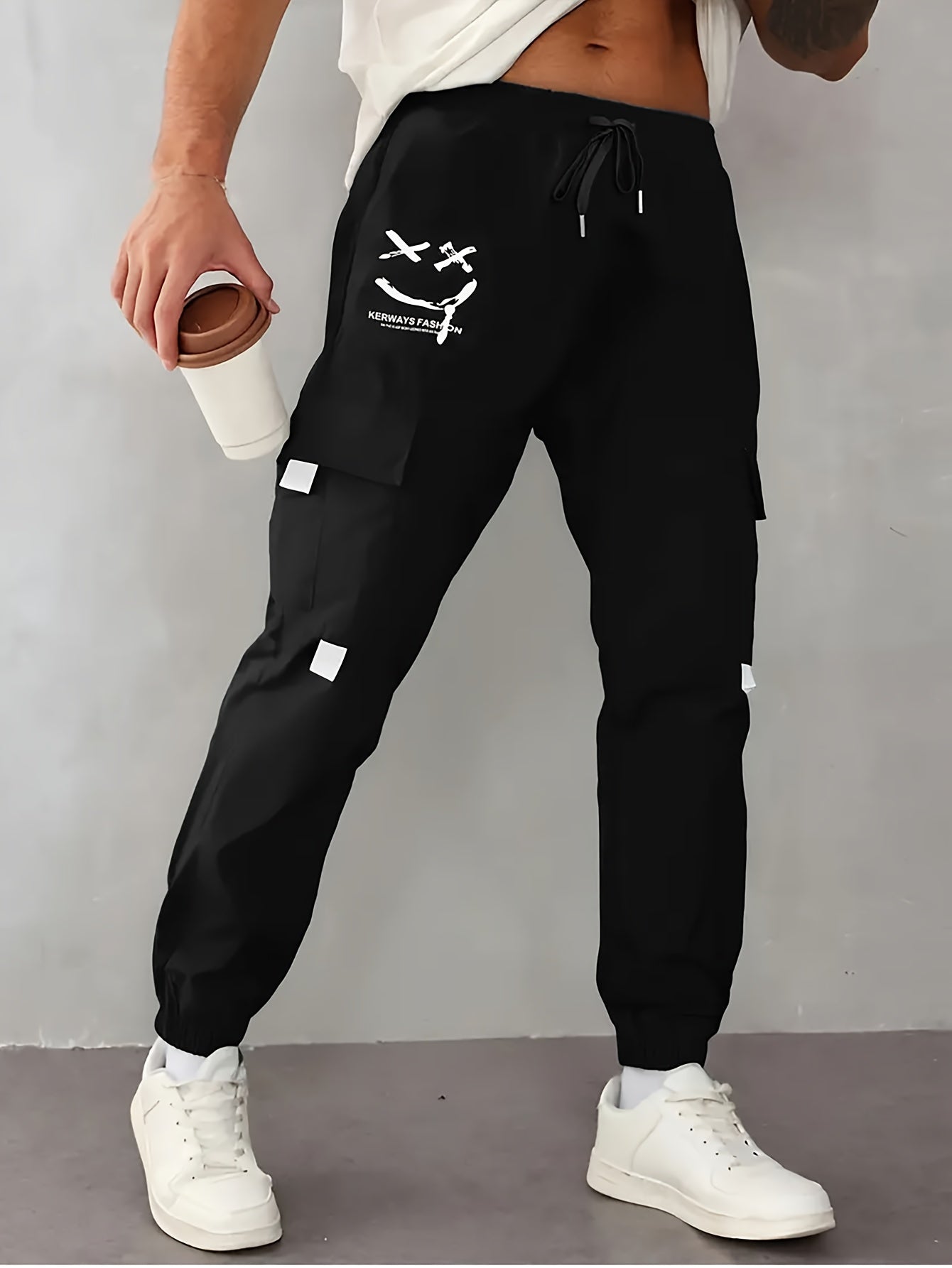 Men’s Joyful Face Work Overalls – Loose Multi-Pocket Cargo Pants