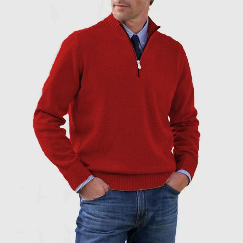 Loom & Soul™ Men’s Stand Collar Sweater – Slim-Fit Winter Knit Pullover with Zipper Neck
