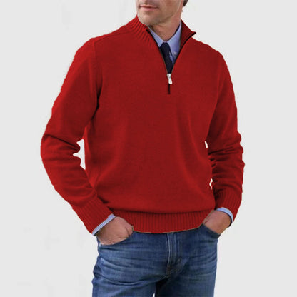 Loom & Soul™ Men’s Stand Collar Sweater – Slim-Fit Winter Knit Pullover with Zipper Neck
