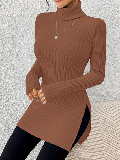 Women’s Elegant Turtleneck Top – Soft Long Sleeve High-Neck Knit