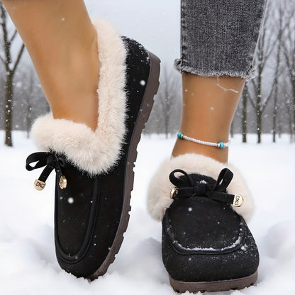 Mocasines de mujer con forro polar – Zapatos de invierno cálidos sin cordones