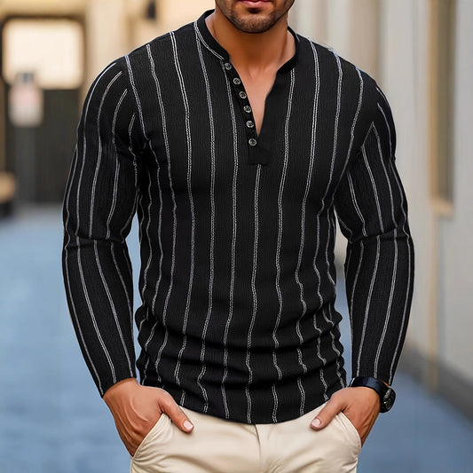 Pull décontracté à col rond et manches longues rayé pour homme – Coupe ajustée