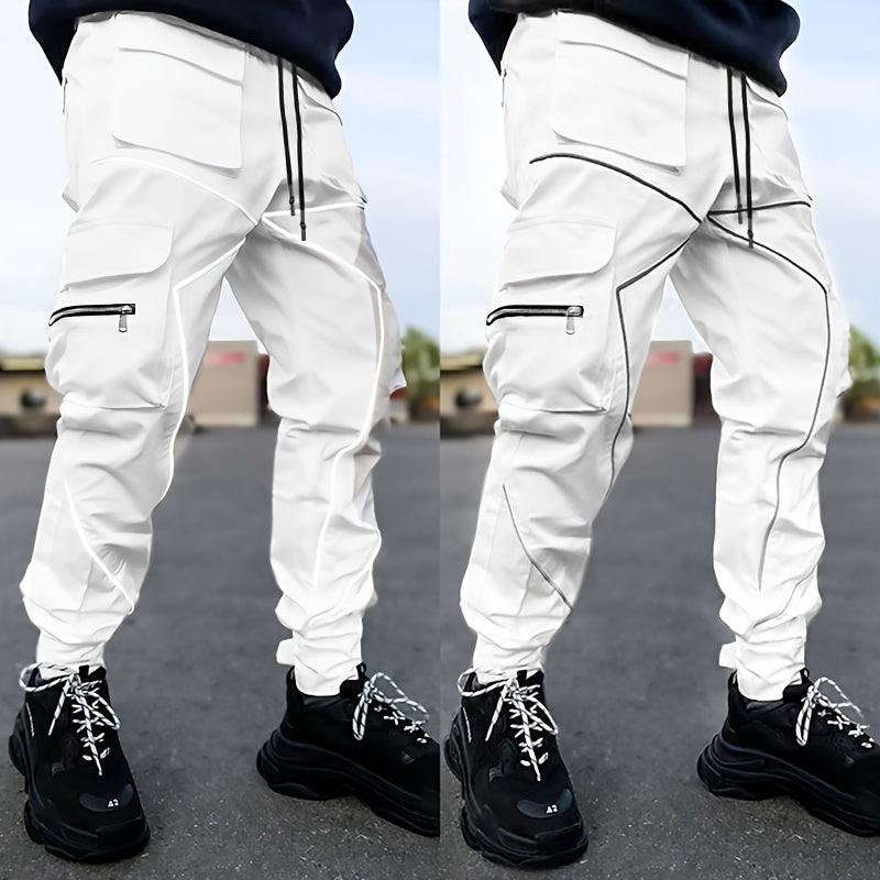 Men’s Reflective Cargo Pants – Loose-Fit Multi-Pocket Sports Trousers