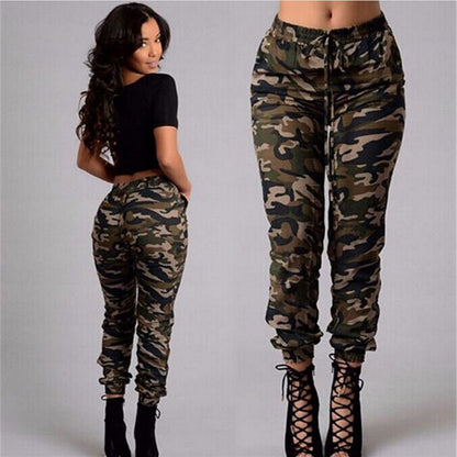 Loom & Soul Women’s Camouflage Print Trousers – High-Street Camo Pants with Mid-Waist Fit and Slim Tapered Leg