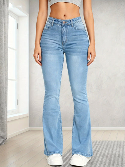 Jean évasé sculptant élégant – Denim taille haute coupe slim