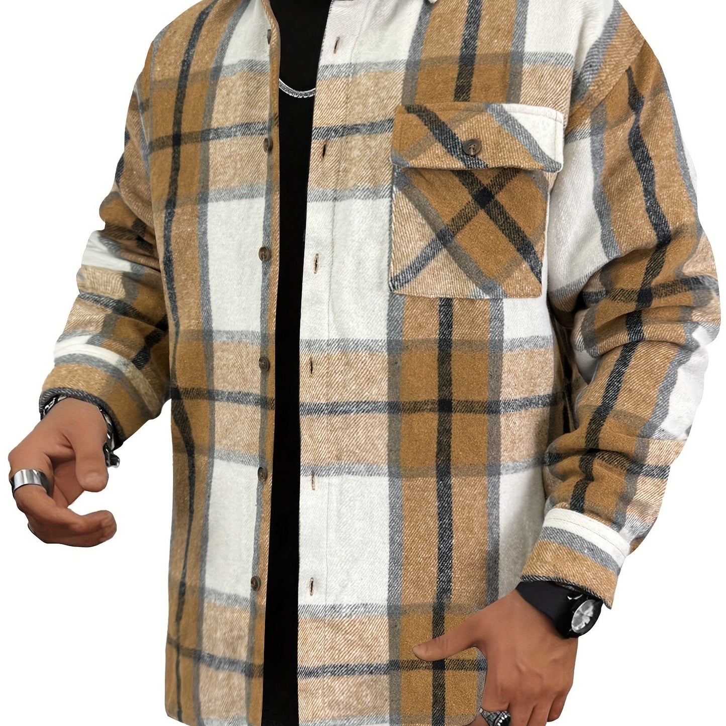 Chaqueta tipo camisa de lana a cuadros para hombre – Sobrecamisa cómoda a cuadros con botones