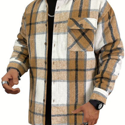Chaqueta tipo camisa de lana a cuadros para hombre – Sobrecamisa cómoda a cuadros con botones