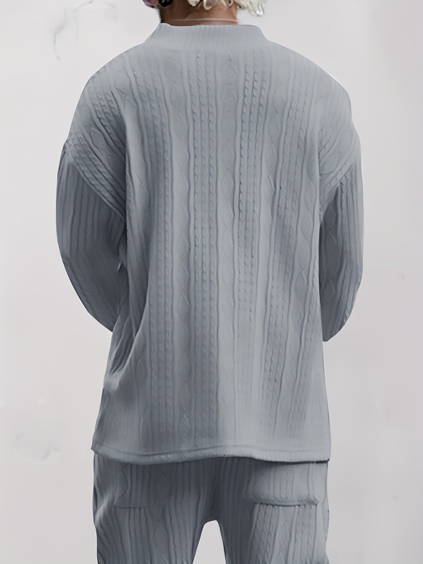 Pull décontracté pour homme en maille col V jacquard côtelé