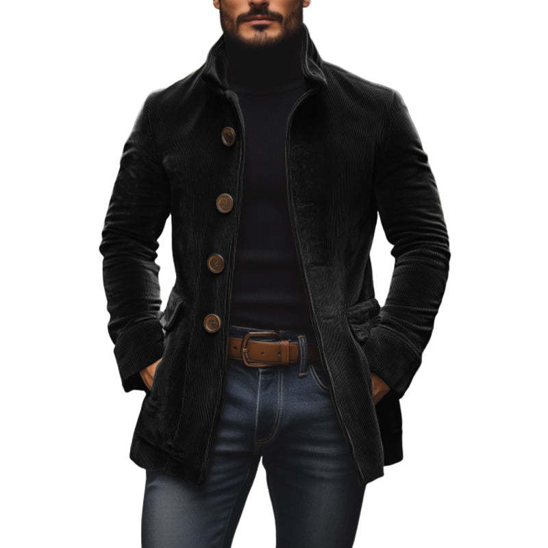 Chaqueta de pana para hombre con cuello alto – Abrigo casual ajustado con botones