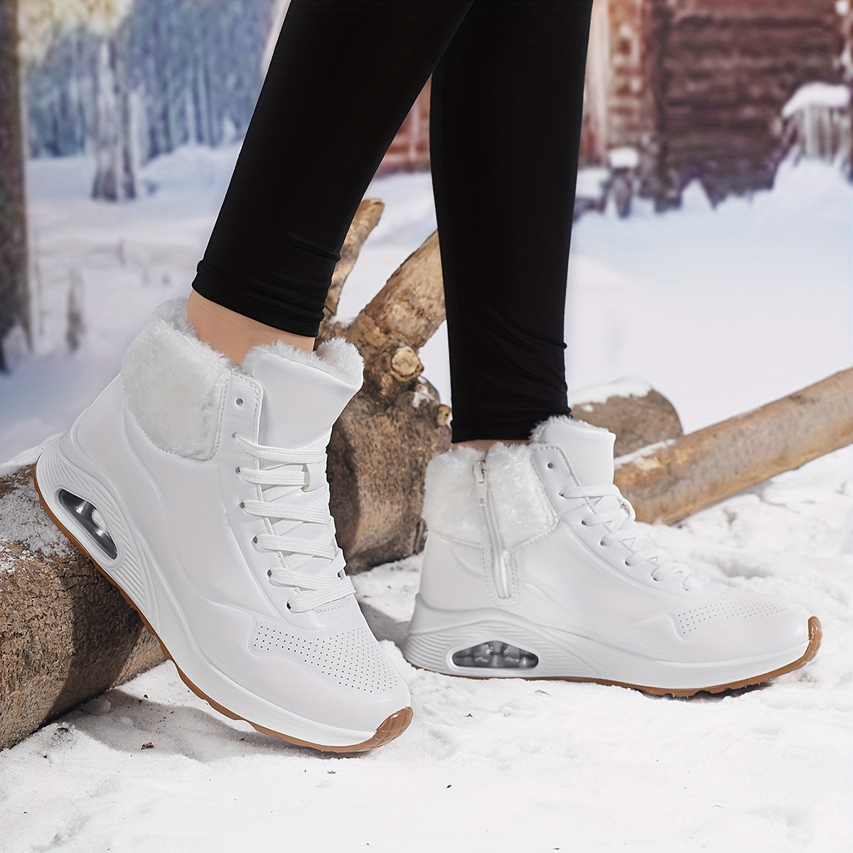 Women’s Fleece-Lined Mid-Calf Snow Boots – Air Cushion Warm Winter Shoes