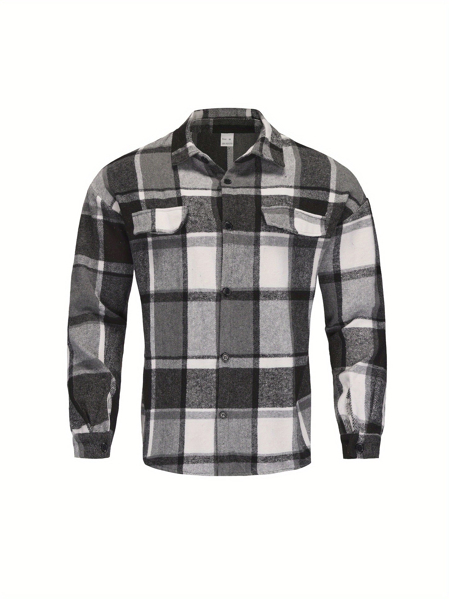 Men’s Vintage Plaid Shirt – Black & White Check Loose Button-Up Top