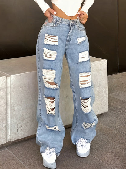Vaqueros anchos vintage desgastados – Denim clásico lavado azul estilo urbano