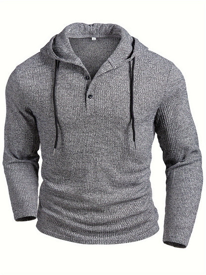 Men’s Ribbed Henley Shirt – Long Sleeve Soft Knit Fall Top